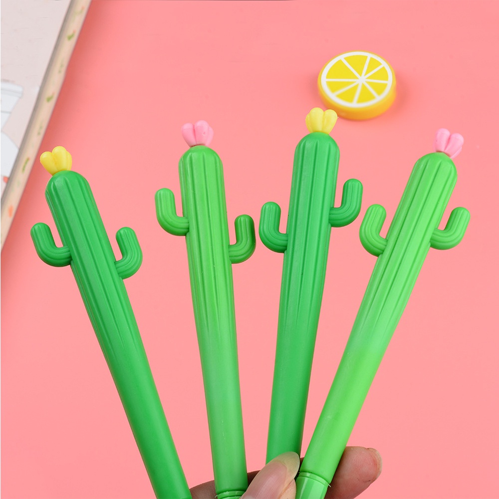 【COD Tangding】Cute Cartoon Decompression Black Pen Cactus Soft Glue Neuter Pen Student Creative Stationery Cactus Shaped Signature Pen