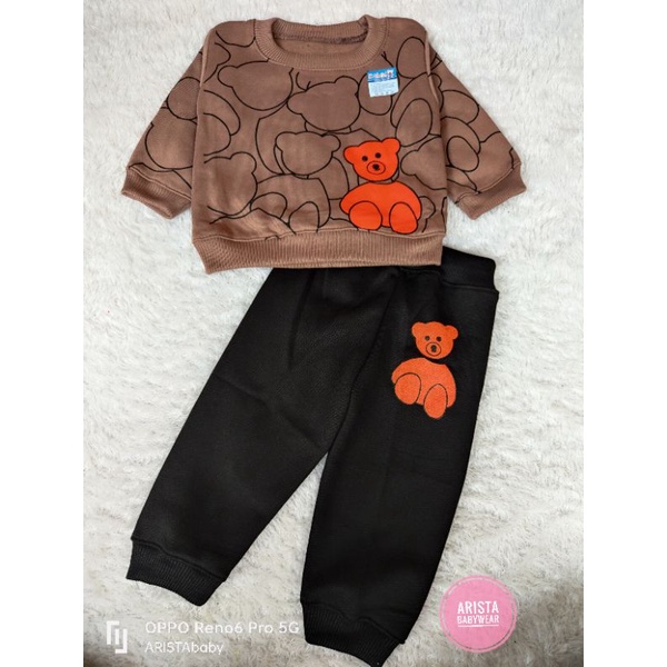 HB-Setelan bayi, atasan sweater celana joger motif beruang