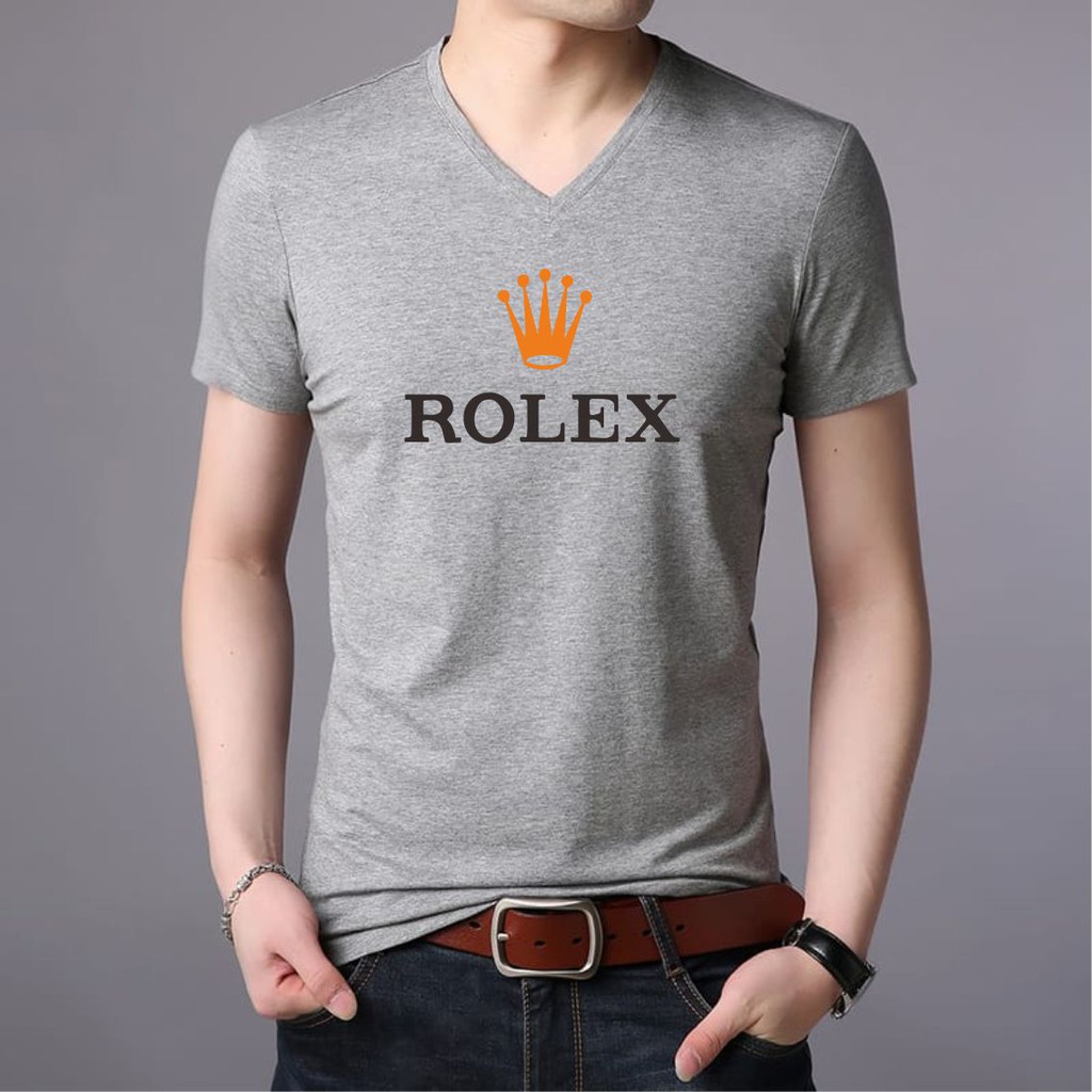 KAOS PRIA WANITA LEHER V-NECK DISTRO GAMBAR ROLEX DEWASA T-SHIRT BASIC