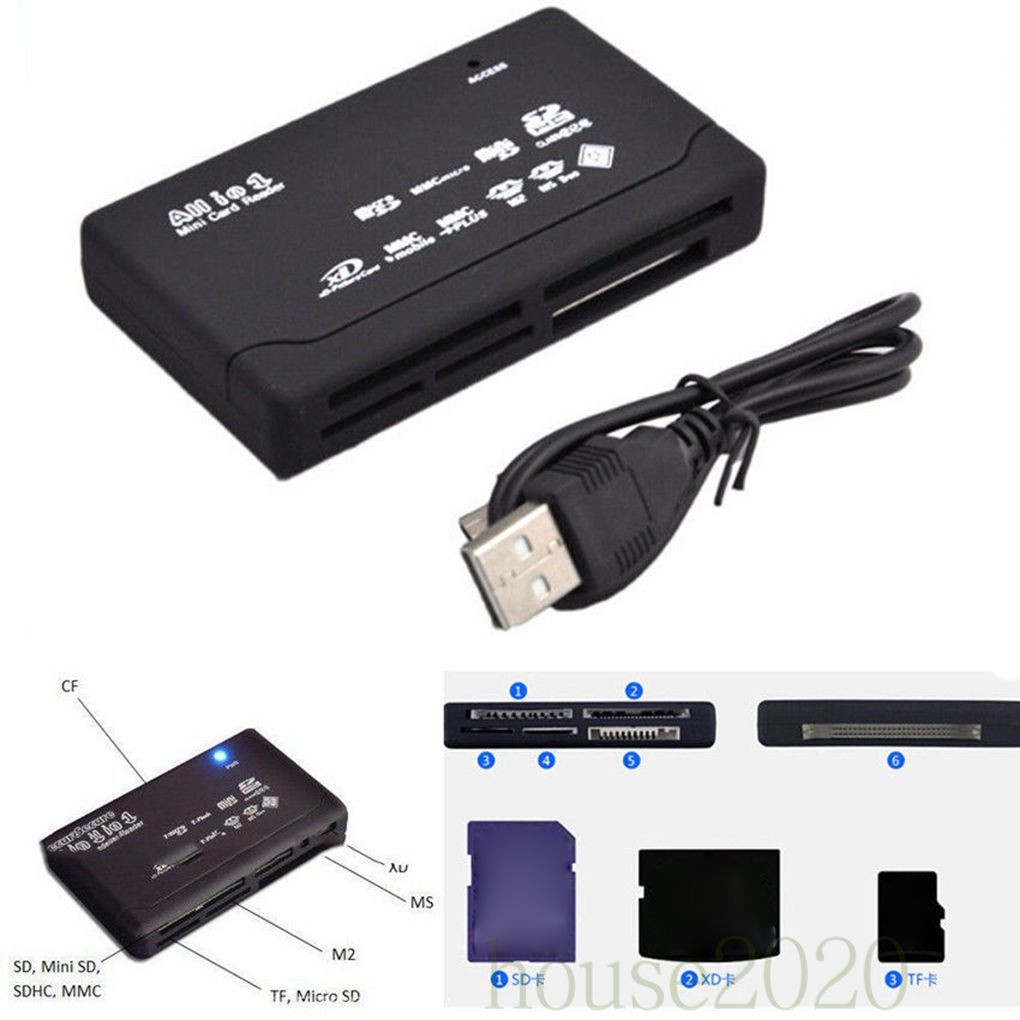 (Ready Stock) Adaptor Pembaca Kartu Sd All In One Mendukung Tf Cf Sd Mini Sd Sdhc Mmc Ms Xd Usb 2.0