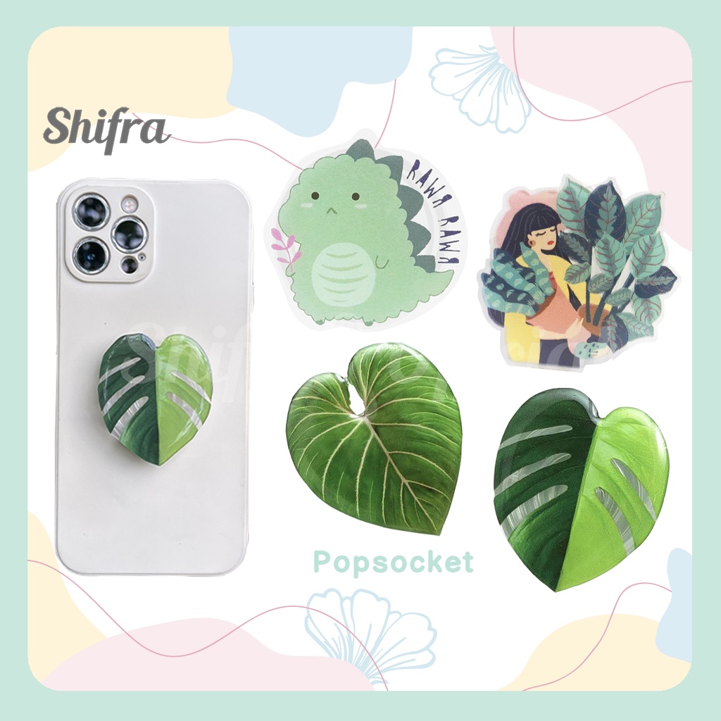 Shifra Pop Socket HP Silicon Transparan Phone Grip Woman Daun