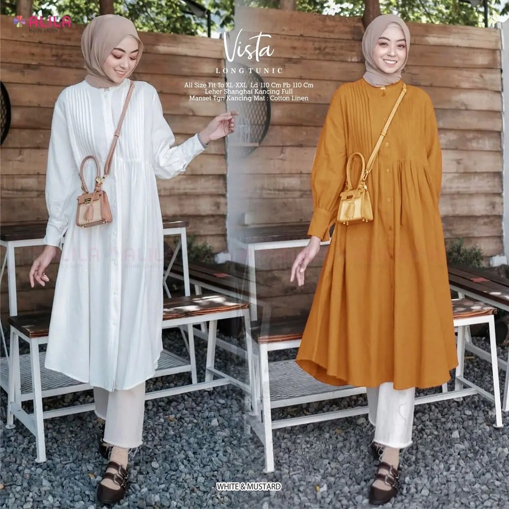 Vista Long Tunik Panjang Wanita Muslim Terbaru Bahan Crinkle Premium Polos Busui Friendly Import Ban