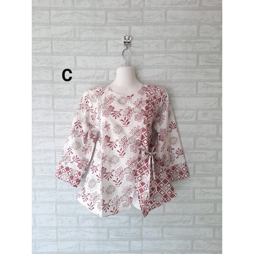 Blouse batik tali samping model kimono lengan 3/4