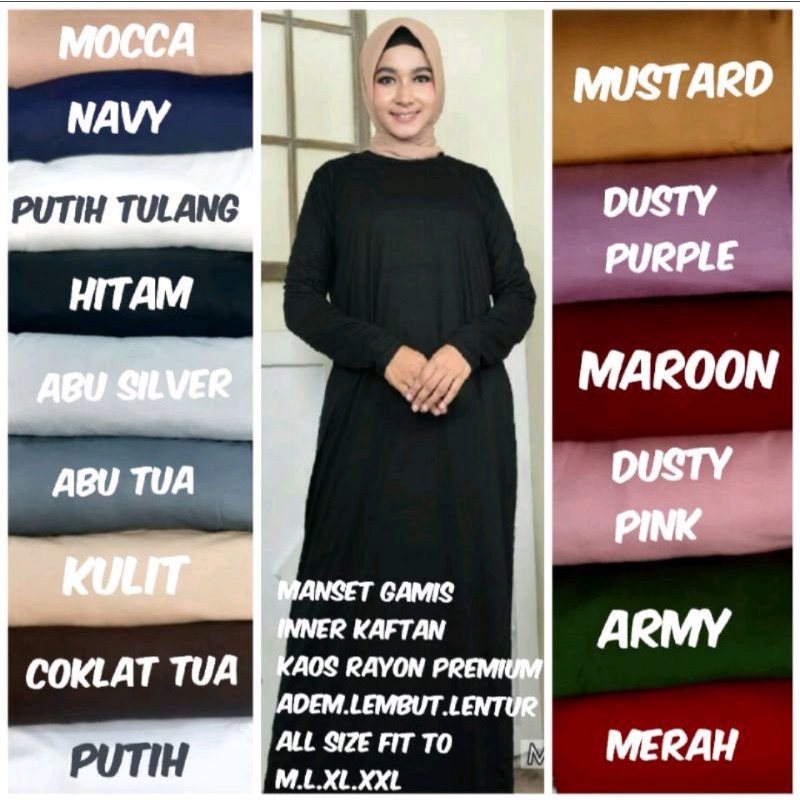 GAMIS MANSET LENGAN PANJANG/GAMIS MANSET DALAMAN JERSEY PREMIUM/INNER KAFTAN/GAMIS MANSET