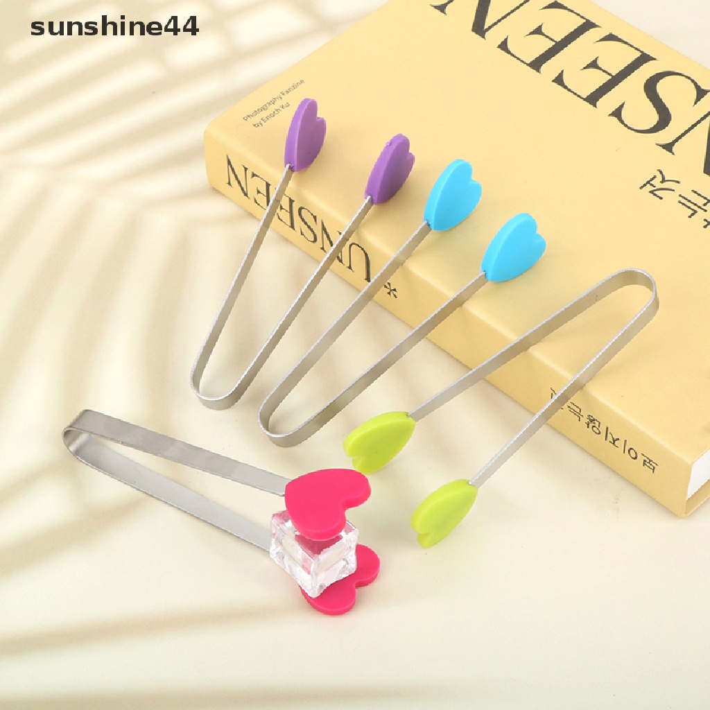 Sunshine 1Pc Penjepit Makanan Bentuk Hati Bahan Stainless Steel + Silikon Anti slip