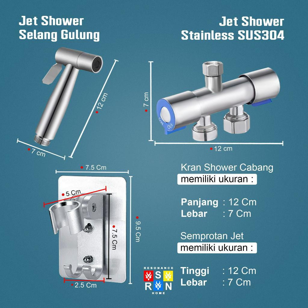 Jet Shower Flexible Set SUS304 Silver / 1.5M Bidet Toilet RESONANCE HOME