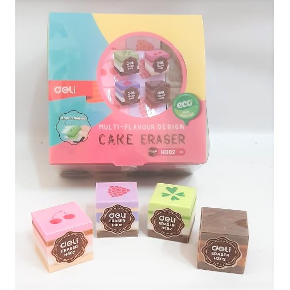 PENGHAPUS PENSIL ERASER BENTUK CAKE KUE LUCU DELI H302 STIP WARNA WARNI MURAH