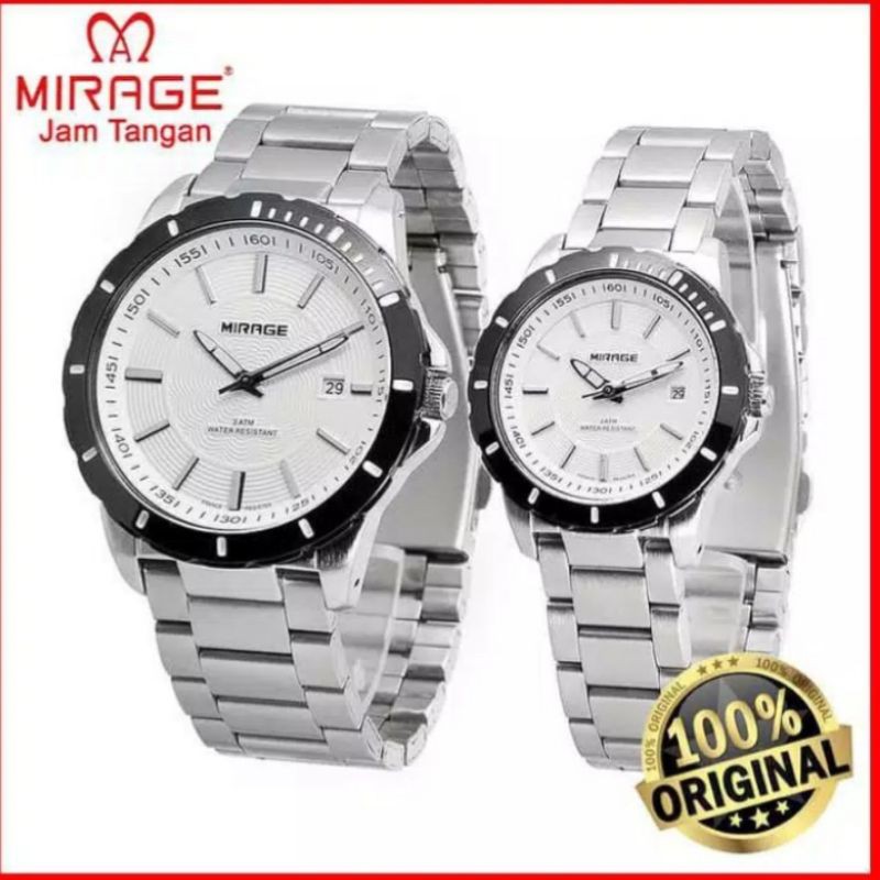 jam tangan couple;MIRAGE M8549BRP-Lsilver~ORIGINAL WATER RESISTANT~TGL~STAINLEES