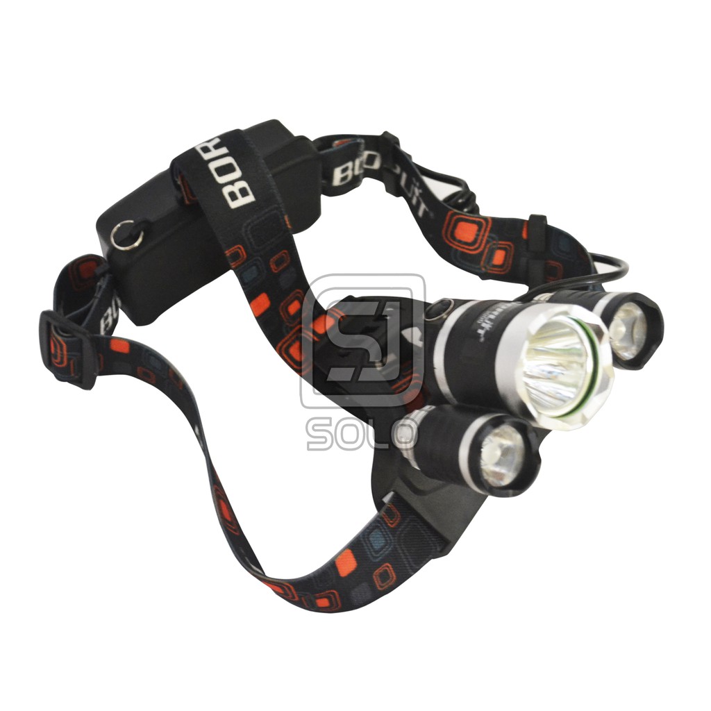 Senter Kepala Head Lamp Boruit 3 LED Cree XM-L T6 plus 2 Baterai dan Charger Single / Adaptor AC