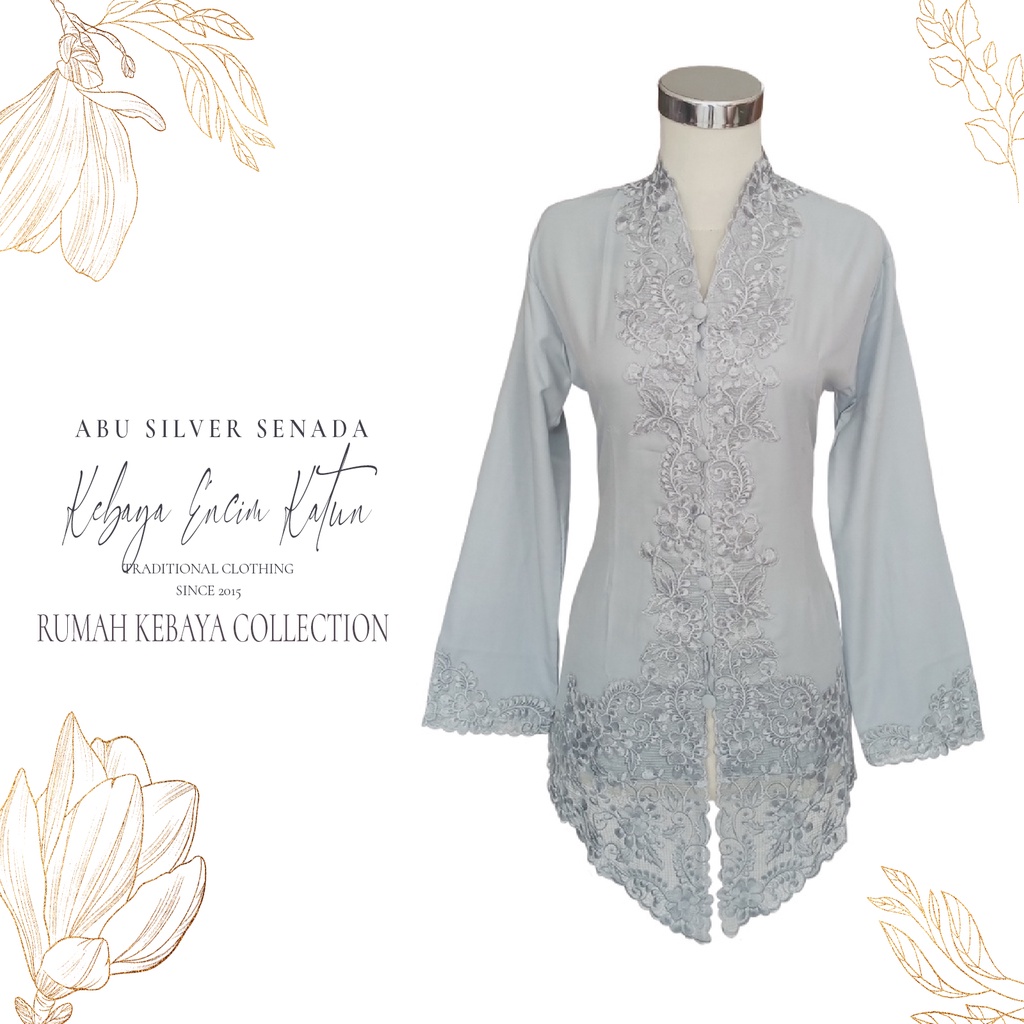 Kebaya Encim Kartini Katun Bordir Modern Abu Silver Senada Lengan Panjang Bigsize Jumbo