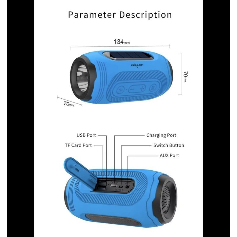 Lampu sepeda solar speaker Bluetooth wireless portable Radio Zealot A4