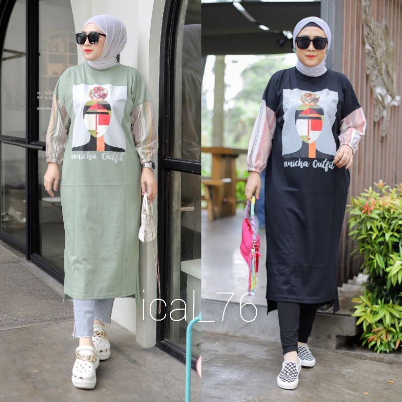 LONG TUNIK LANICHA / LANICHA ORIGINAL / TUNIK KAOS WANITA / TUNIK KOMBINASI / MIDI DRESS WANITA MUSL