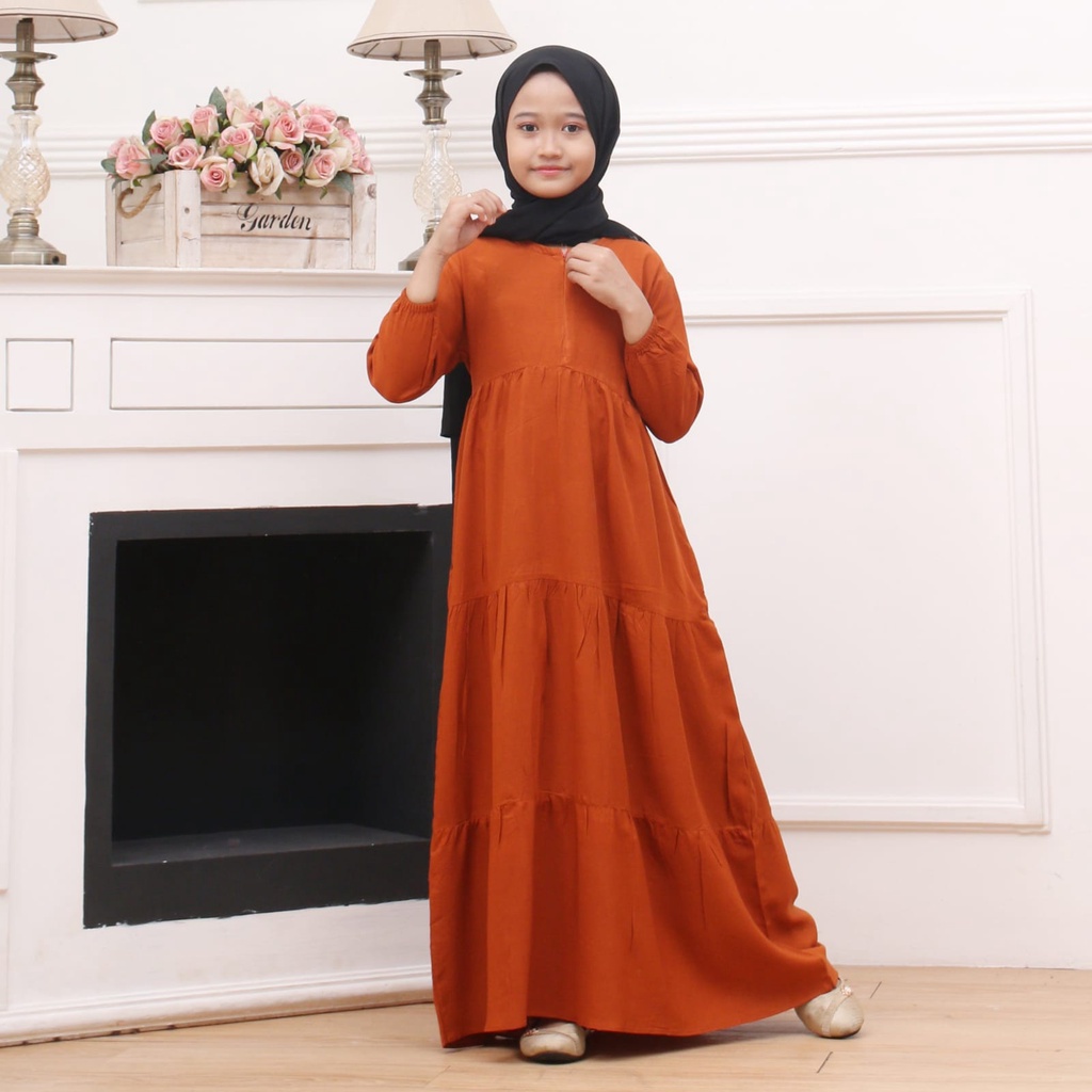 GAMIS SUSUN ANAK PEREMPUAN BAHAN RAYON | BAJU MUSLIM ANAK PEREMPUAN REMPEL ZIPPER RESLETING | 1KG MUAT 4PCS