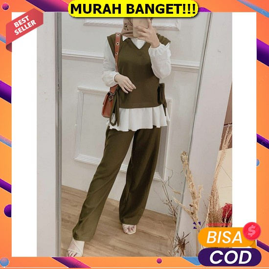 (Bisa Cod) Setelan Wanita Rayon Crincle Terbaru Modis Kekinian Caliye Set By Mumu Fashion Muslim Sol