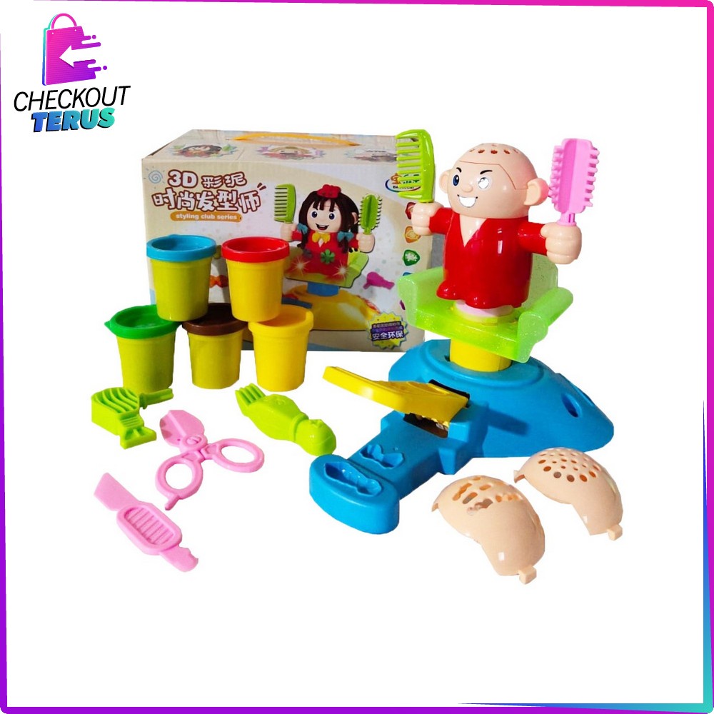 CT M154 Mainan Anak Pangkas Rambut Barbershop Styling Club Mainan Potong Rambut Pretend Play Salon Anak