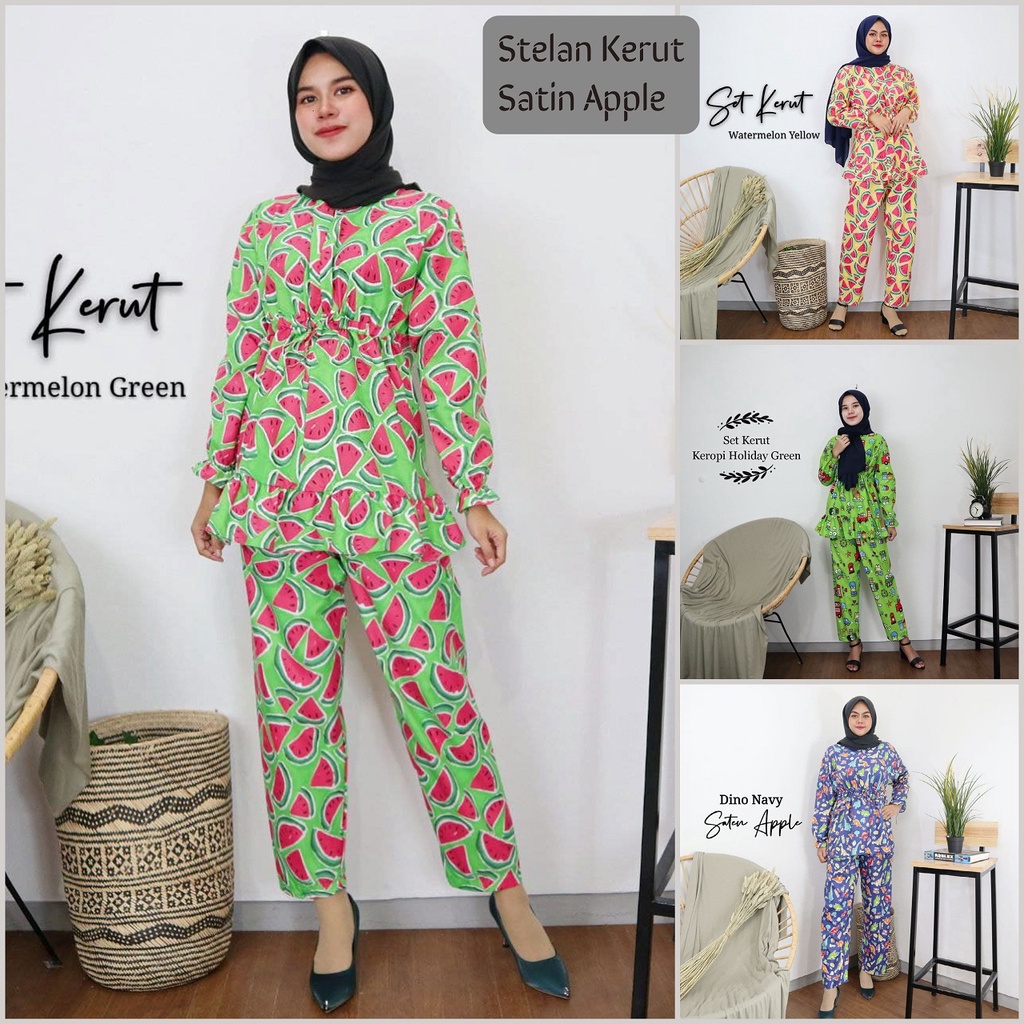 IZANY ONE SET Setelan Kerut allsize SATIN APPLE / Daily Set / Tie dye