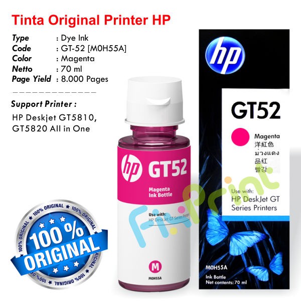 Tinta Original HP GT53 GT52 gt52 GT-52 Tinta Printer HP GT5810 GT5820 Black Cyan Magenta Yellow 1set