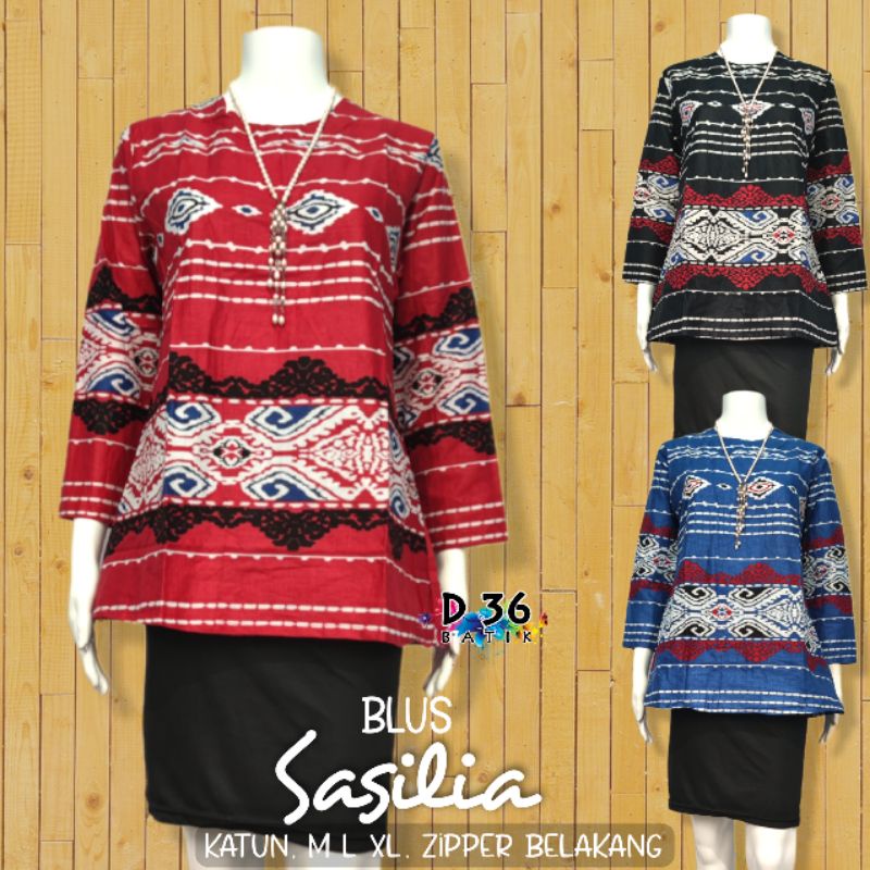 Blus Blouse Sasilia Baju Atasan batik katun adem wanita remaja putri kerja kasual kantor sekolah kuliah party modern kekinian terbaru 2023 js