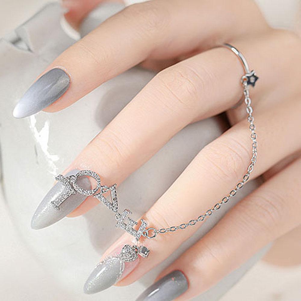 AUGUSTINA Agustina Dekorasi Nail Art Wanita Manicure Rantai Rumbai Fashion Love Letter Nail Rhinestones