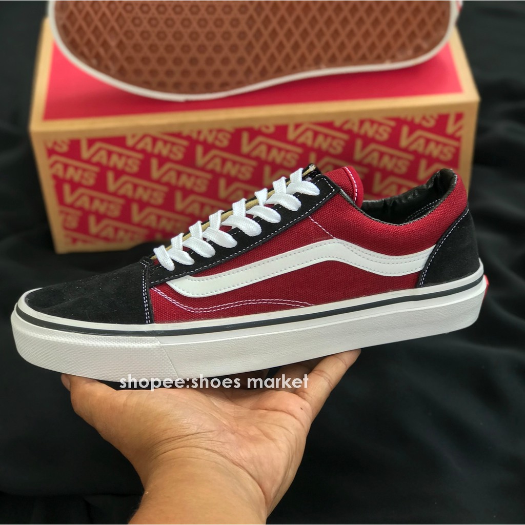 VANS OLDSKOOL BLACK MAROON LIST PUTIH WAFFLE DT