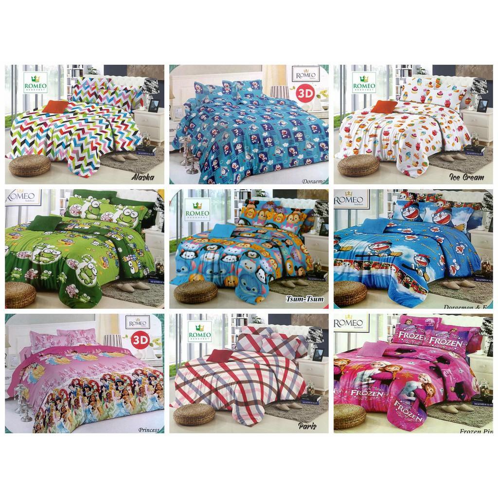 Bedcover + Sprei Romeo Flat uk 180x200 / King size / No1 Frozen blue pink Penguin Poni Princes