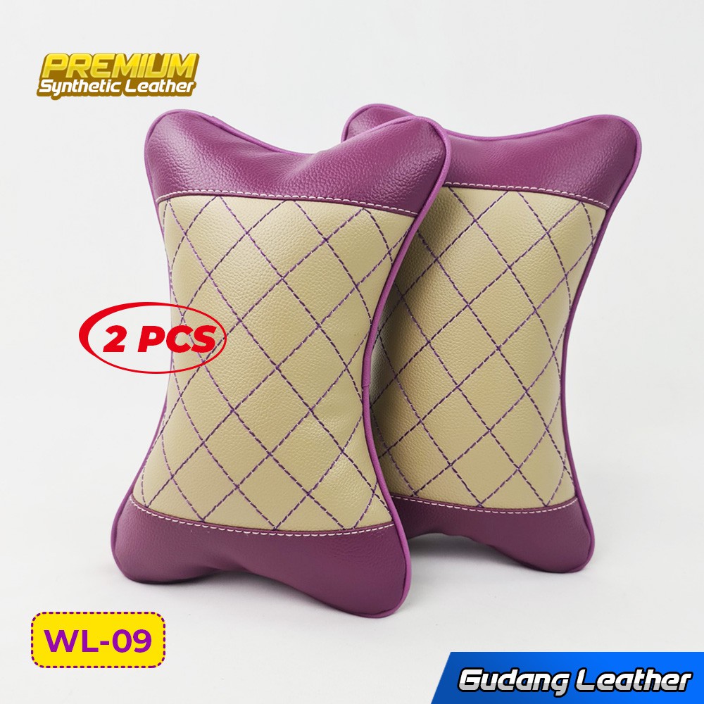 Bantal Mobil Kulit Sintetis Premium Motif Diamond - Ungu Krem