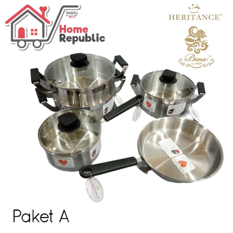 Bima Heritance Classic Set 4 in 1 Kado Set Panci Stainless Tutup Kaca Panci Induksi
