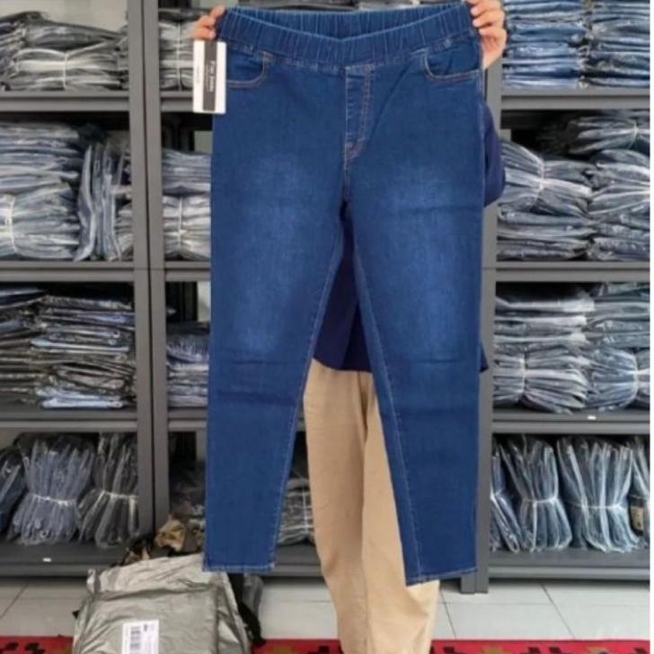 Keluaran Terbaru.. PROMO TERMURAH JEANS EXTRA JUMBO WANITA/FULL PINGGANG KARET/ LEVIS PINGGANG KARET