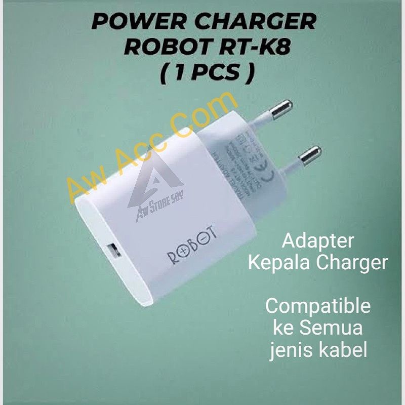 Power Adapter Kepala Charger Sigle Port 2A Original Robot [R-TK8]