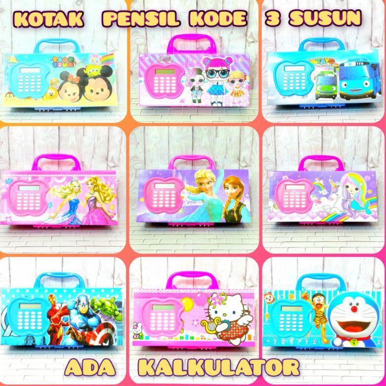 

[W1 58] Kotak Pensil Kode 3 susun Kalkulator little pony hello kitty Frozen LOL doraemon Cars Avenger