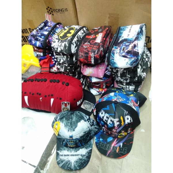 Paket hemat 2in1 waistbag/topi tas slempang anak karakter anak laki-laki