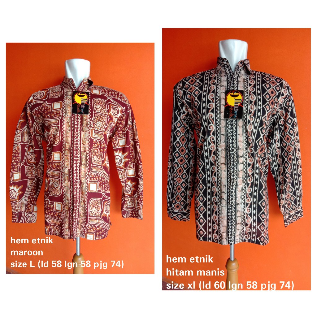 kemeja batik lengan panjang L XL hitam marun pakaian atasan pria 9teng batik jambi sumatera sumatra