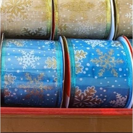 

Sale!!! Pita Natal Motif Snowflake Dekorasi Parcel Pita Kawat Emas Merah Gold - Paling Diminati