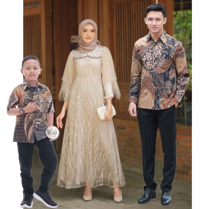 Luna dress batik couple Gamis brokat gamis muslim gamis syari Gamis batik bahan brukat tille Mutiara premium Gamis pesta gamis kondangan Seragam Size S M L XL XXL