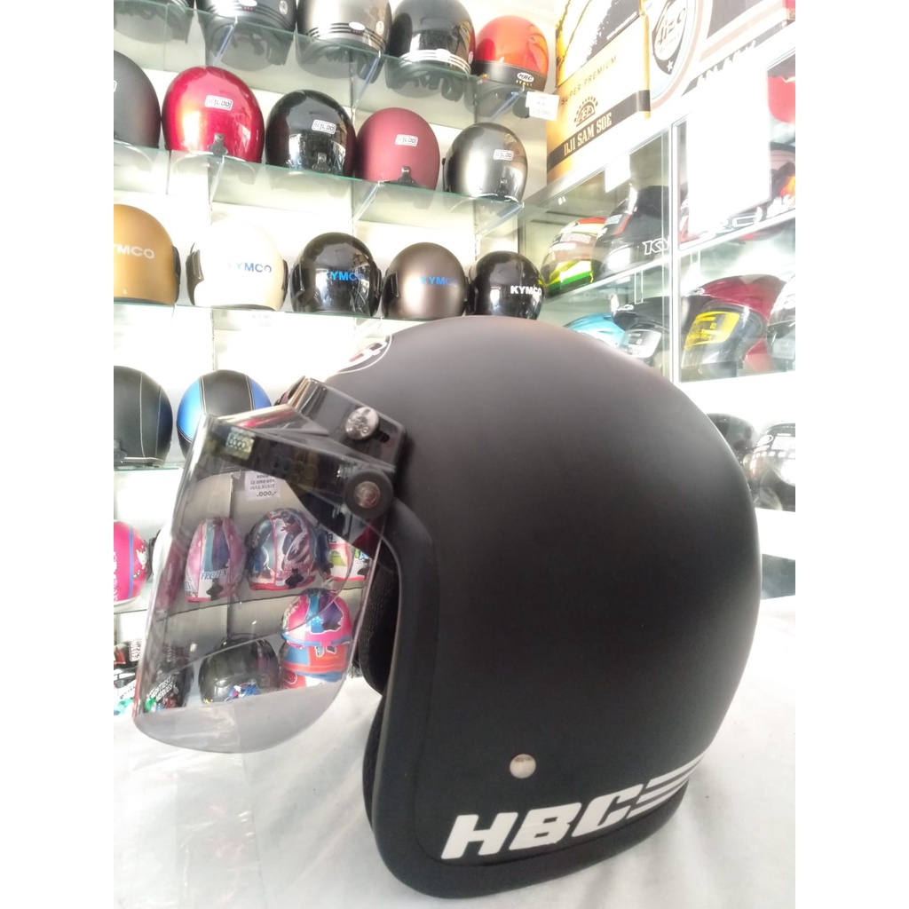HBC Polos Helm Half Face Kaca Bogo Datar Original Hitam Doff Standar Keamanan SNI COD + KardusBubble