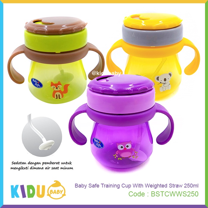 Baby Safe Botol Minum Anak Training Cup with Weighted Straw 250ml Kidu Baby