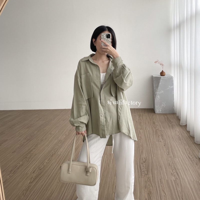 SIVALI Gea Top | Kemeja Oversize Linen Wanita - Linen Crinkle Shirt - Atasan Wanita Lengan Panjang 9902