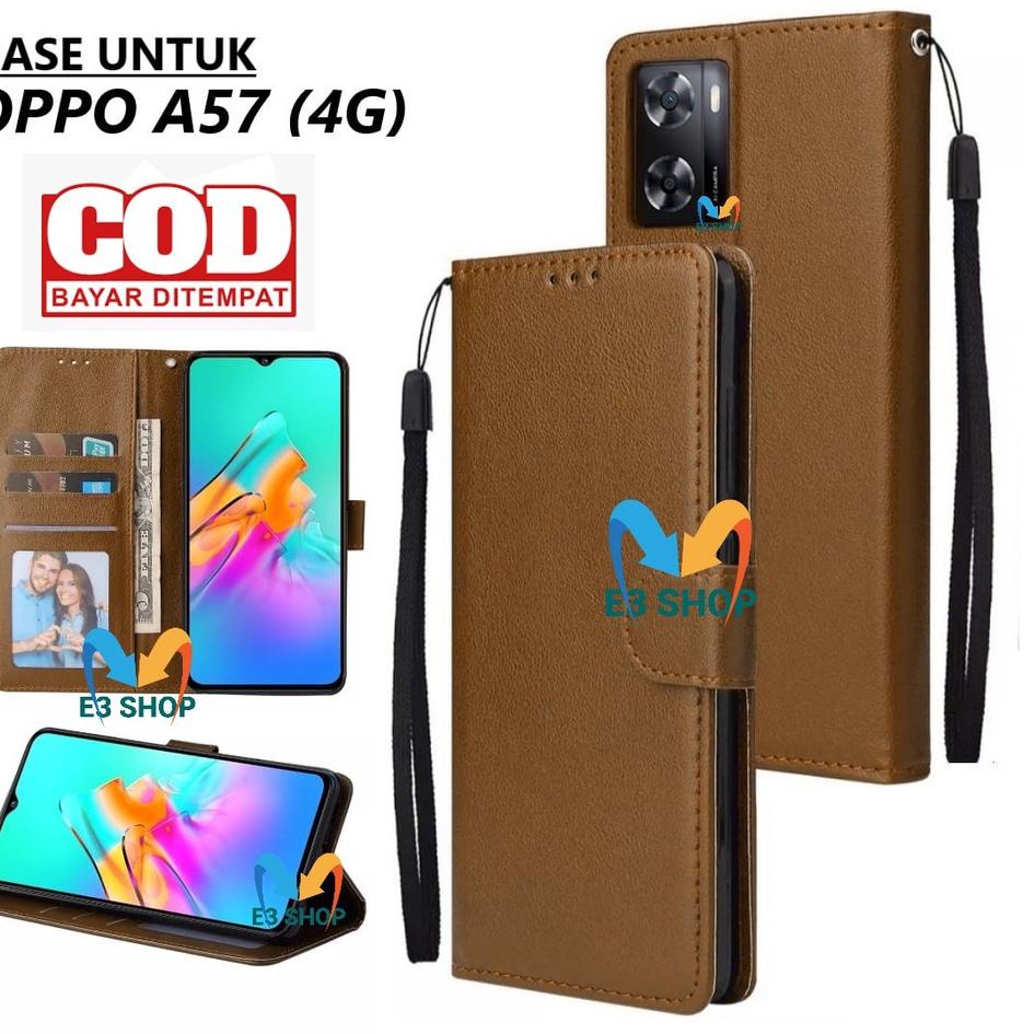 Ready Update CASE OPPO A57 (4G) 2022 LEATHER FLIP COVER WALLET STANDING DOMPET CASING