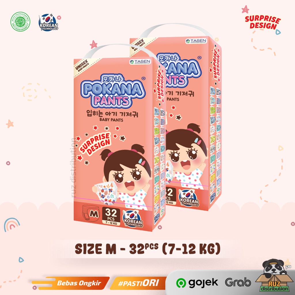 Pokana Pants Size M 32 Baby Diapers Surprise Desain - Popok Bayi