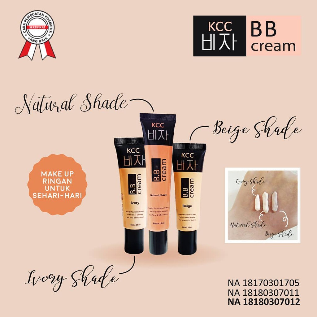 KCC BB Cream By SYB Ivory, Natural Shade, Beige 15ml  -BB Cream Ringan Untuk Sehari hari