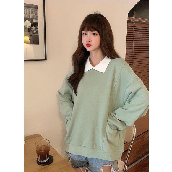 Lutest Oversize Sweater Kerah Wanita Bahan Fleece Korean style