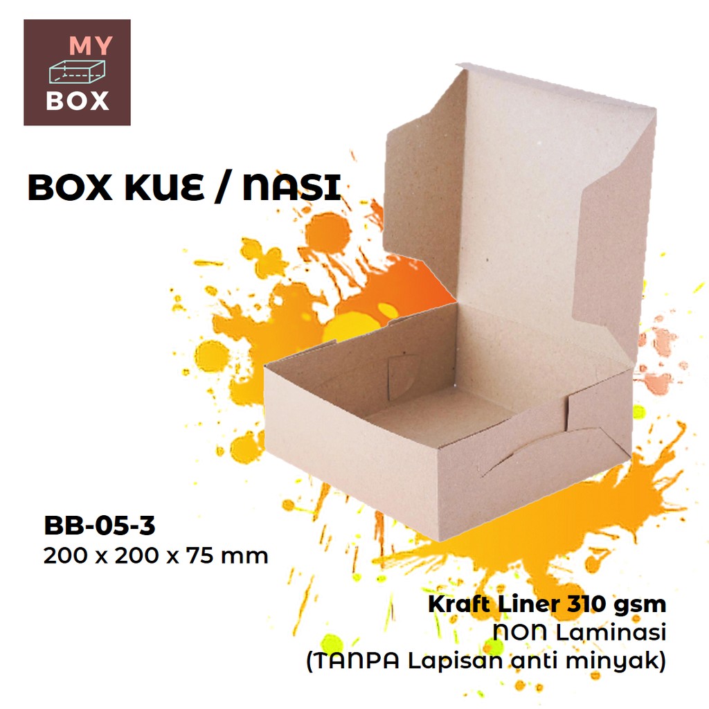 

LUNCH BOX DUS KARDUS KOTAK MAKANAN NASI ROTI KUE CAKE BOLU 20x20x7.5 cm KRAFT 310gsm Non PE/LAMINASI