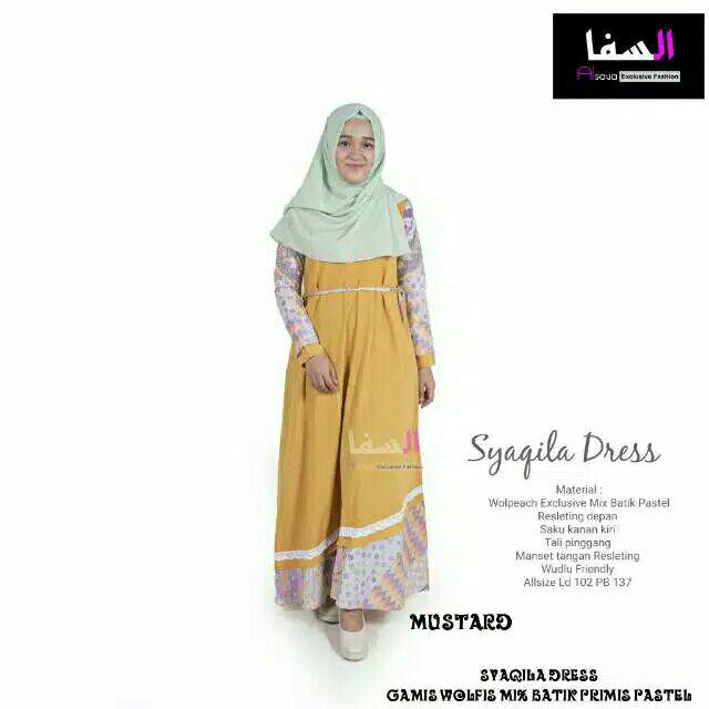 Gamis Syaqila Wolfis Mix Batik Primis Pastel Original Alsava