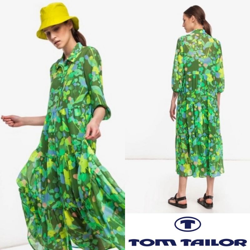 tom tailor green floral layered chiffon hm maxi long dress
