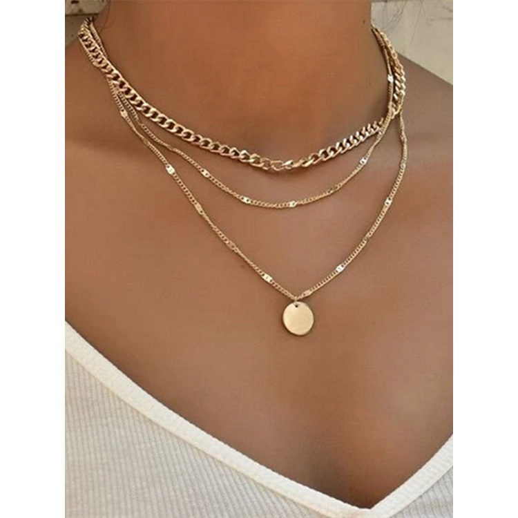 Kalung Rantai Emas Multilayer Dengan Liontin Koin Gaya Vintage Bohemian Untuk Wanita