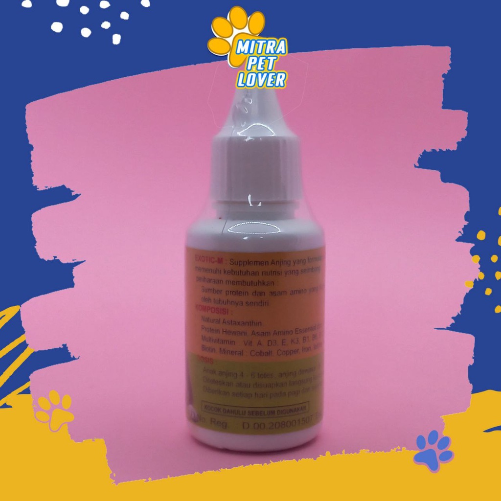 VITAMIN ANJING - EXOTIC M DROP 30ML ORIGINAL - MULTIVITAMIN TETES AMAN UNTUK ANJING HAMIL DOG PUPPIES SEHAT GEMUK NAFSU MAKAN PET ANIMAL HEALTHCARE AND VETERINARY TAMASINDO OBAT IMUN KESEHATAN DAN VITAMIN TERNAK HEWAN BINATANG PELIHARAAN MITRAPETLOVER