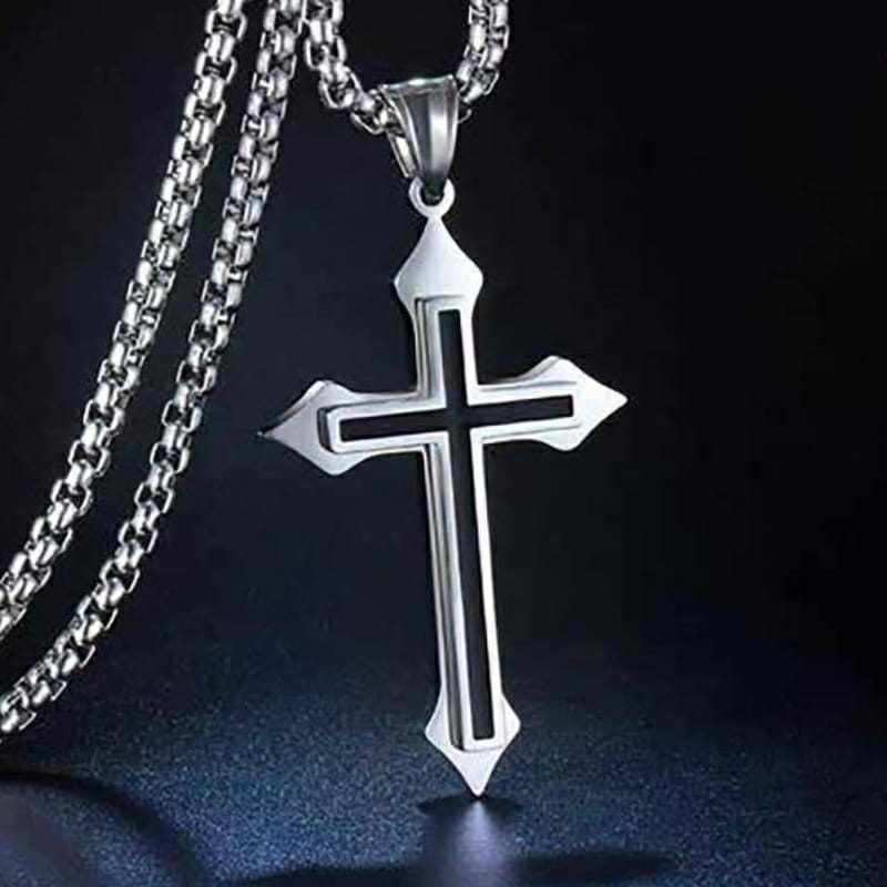 Kalung Salib Liontin Crucifix Gaya Punk Untuk Pria Bahan Stainless Steel