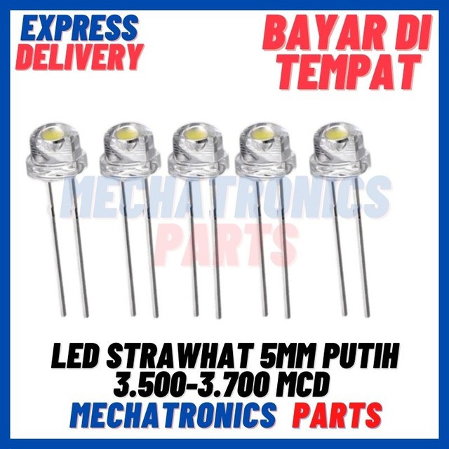 LED STRAWHAT 5MM PENDEK PUTIH 3.500-3.700 MCD SUPER BRIGHT