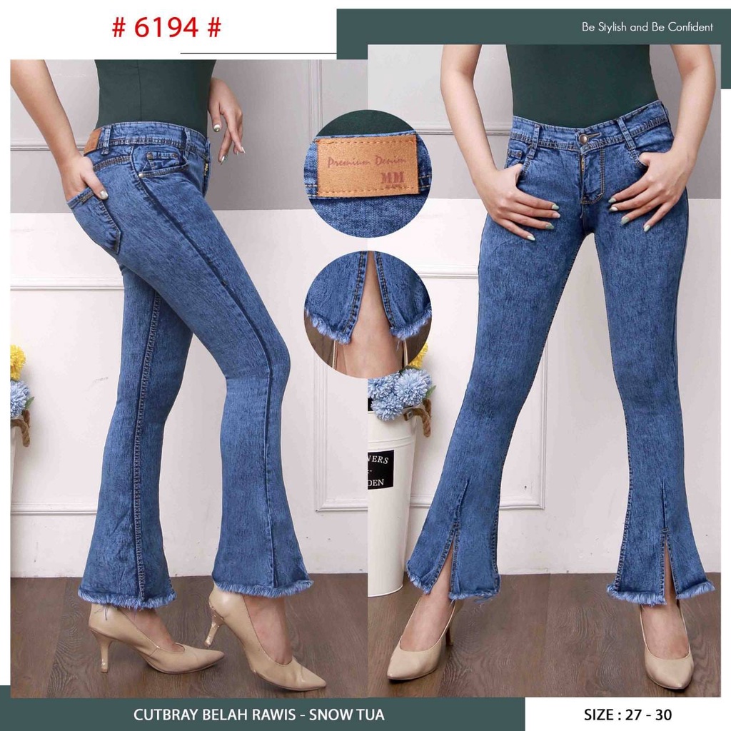 Celana jeans cutbray wanita kekinian / Celana cutbray wanita jeans belah / Celana jeans wanita cutbray rawis belah