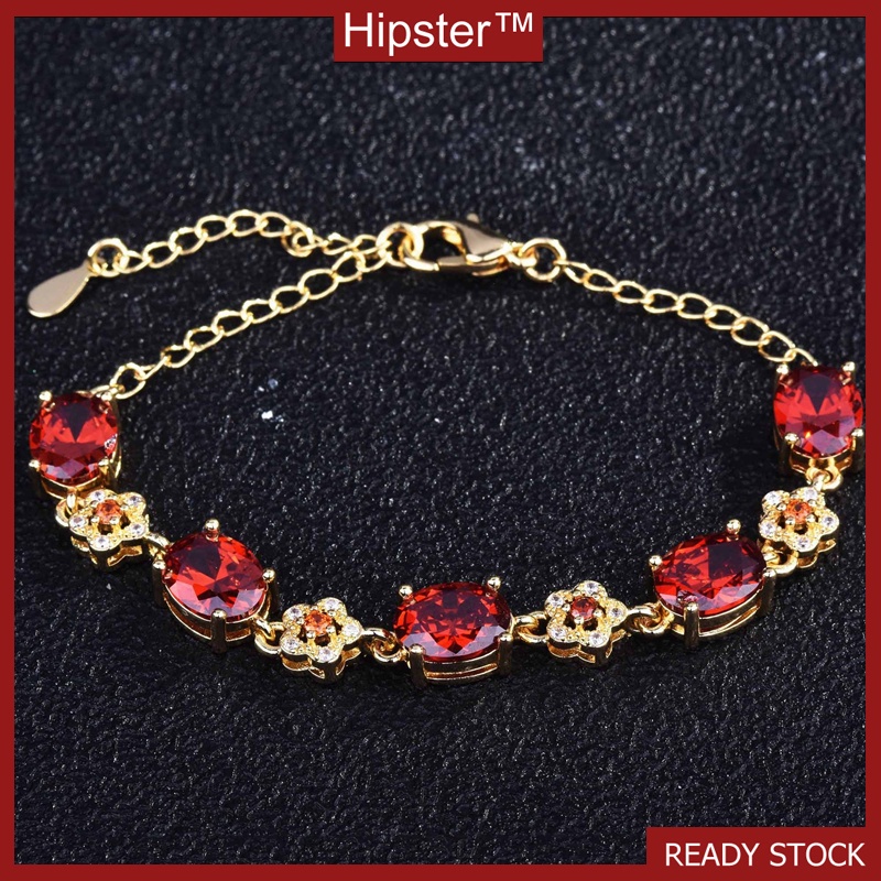 Luxury 18K Gold Flower Shape Red Moissanite Bracelet